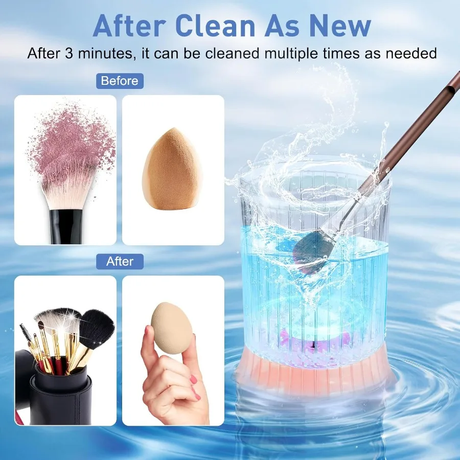 Efficiente detergente elettrico per pennelli per trucco, macchina automatica per la pulizia dei pennelli per trucco, 7000 giri/min, pulizia accurata, silicone multiformato h