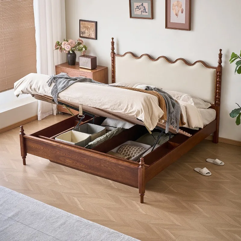 

Burgundy French retro medieval 1.8 meters solid wood bed double bed full solid wood master bedroom wedding bed