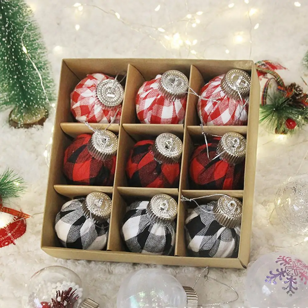 Plastic Christmas Balls Kit Christmas Ball Pendant Sparkling Plaid Christmas Ball Set 9pcs Shatterproof Glitter Foam for Xmas