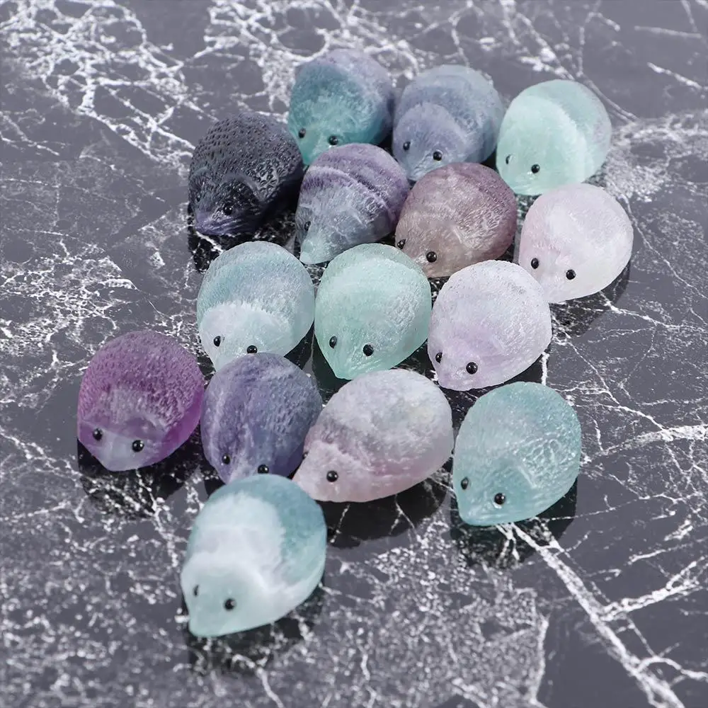 Mini Handicrafts Rainbow Stone Quartz Crystal Fluorite Hedgehog Figurines Decorations