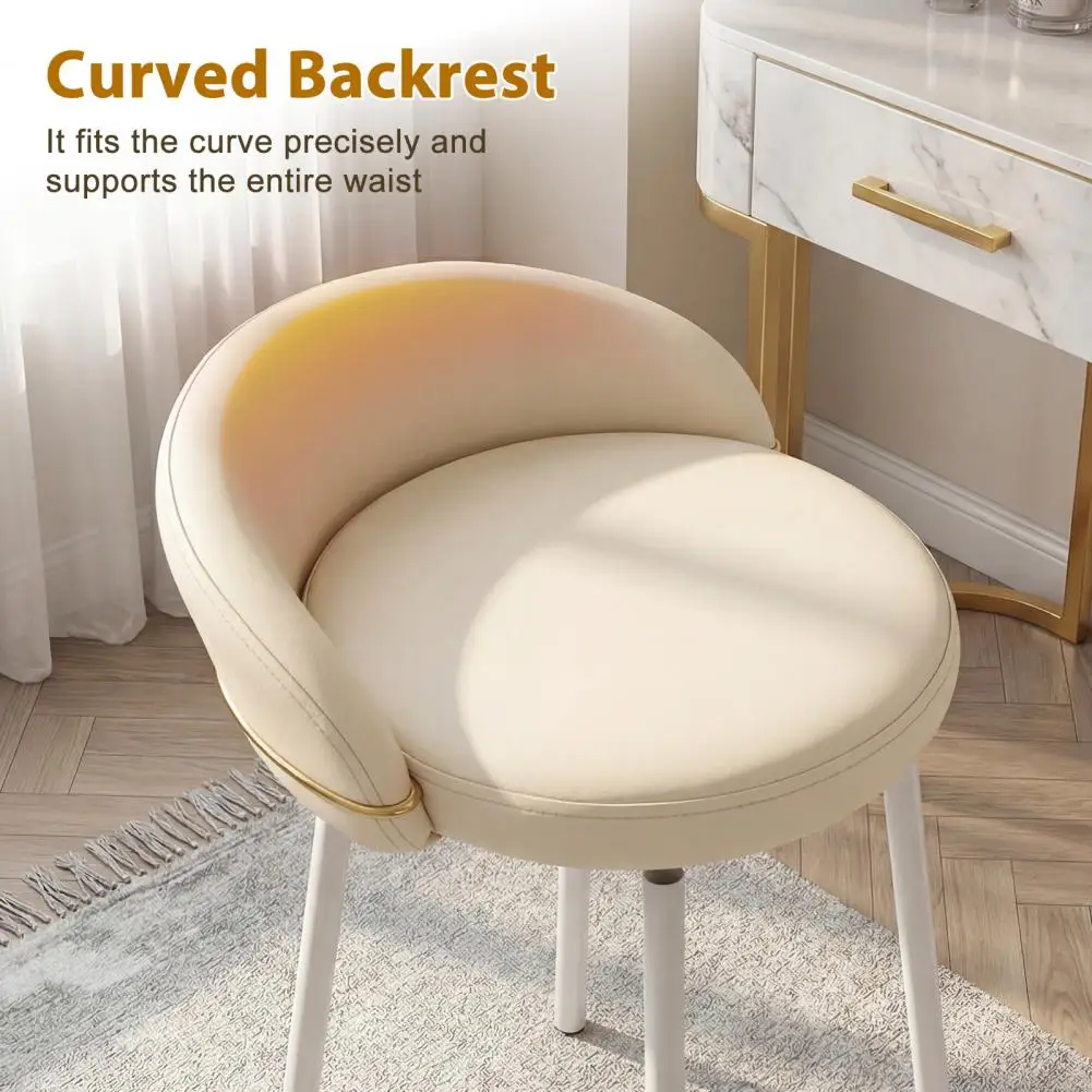 Makeup Chair, Modern Rotatable Vanity Chair With Gold Metal Legs, Unique Backrest Stable Base Multi Purpose Armless Desk Chair - view 6