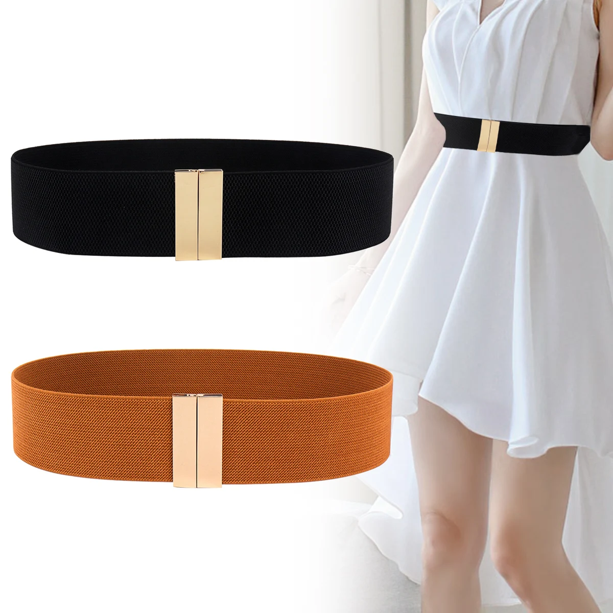

New Wide Elastic Black Belt Dress Stretch Waist Belts Women Dress Coat Accessories Waistband Corset Waist Metal Buckle Lady