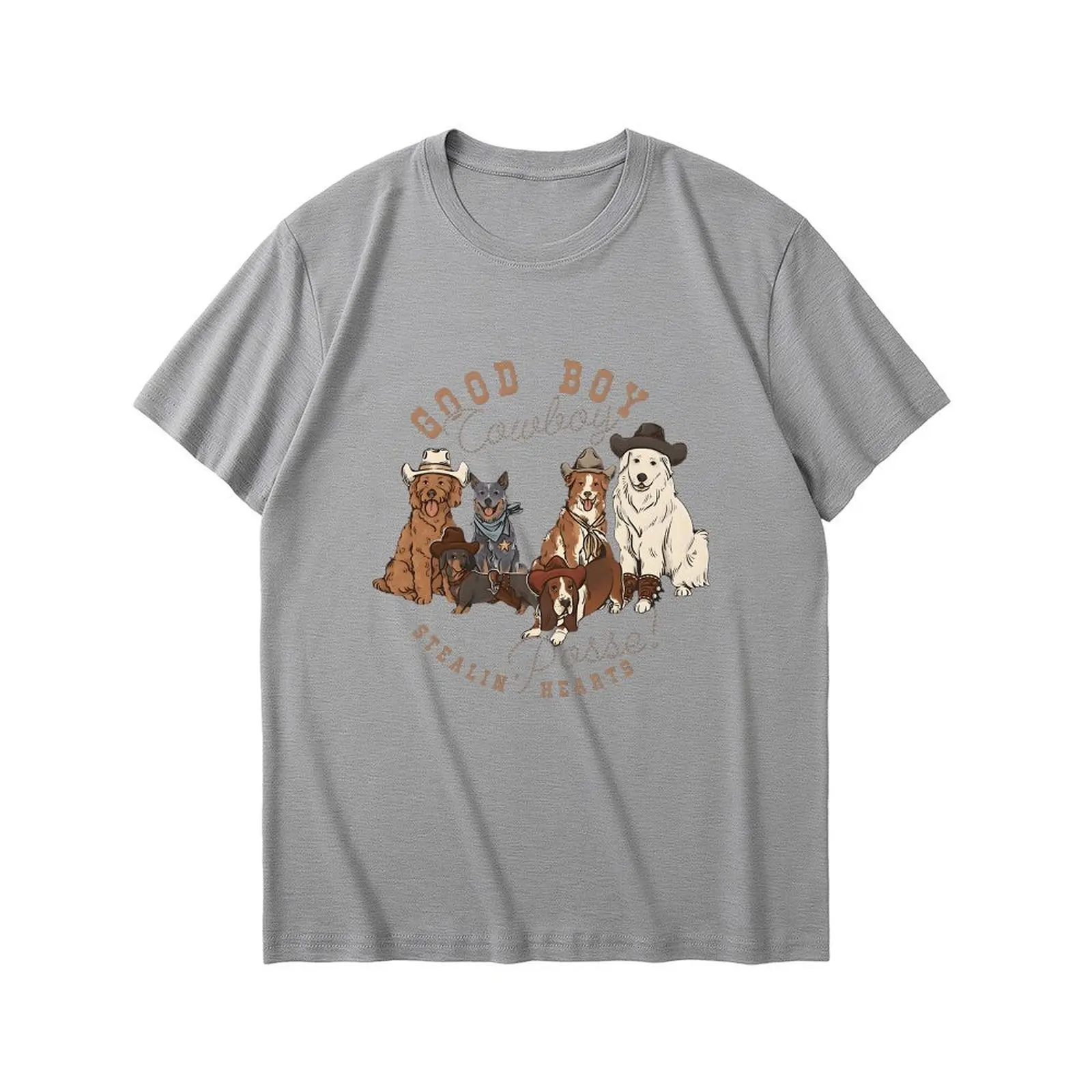 تي شيرت نسائي كاجوال مريح برقبة دائرية وأكمام قصيرة مع طباعة عائلة الحيوانات ماص للرطوبة والعرق تي شيرت