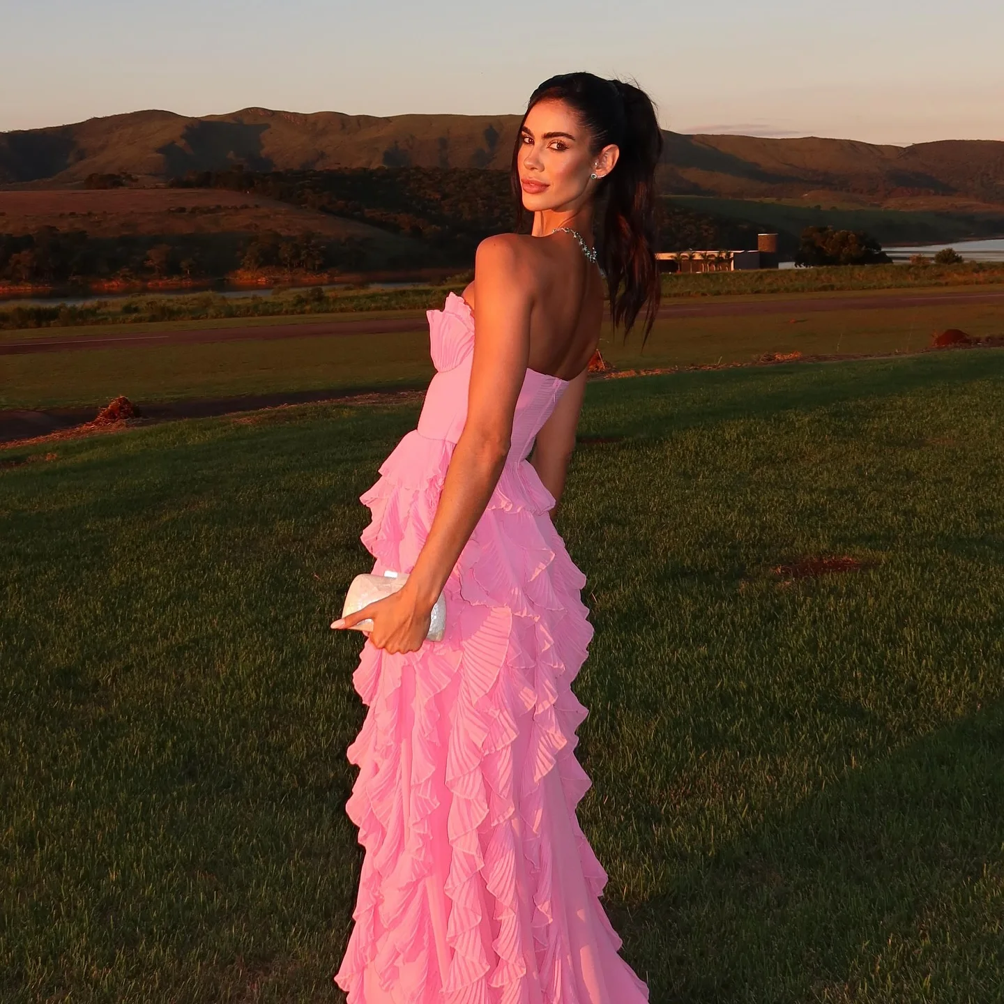 فساتين الحفلات المسائية الكشكشة الوردية الجميلة تخصيص الحبيب لطيف المرأة حفلة موسيقية فستان ماكسي سيدة فستان عيد ميلاد الحدث حفل العباءات