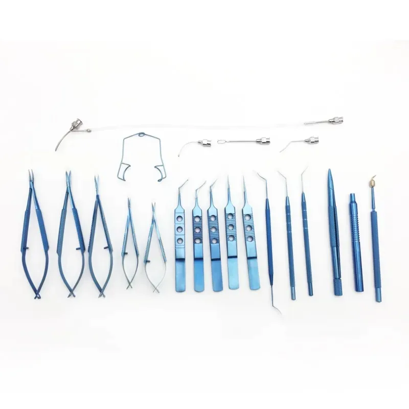 for Eye Instrument Hot Sale 21pcs Titanium Alloy Cataract Ophthalmic Equipment With Aluminium Sterilization Tray