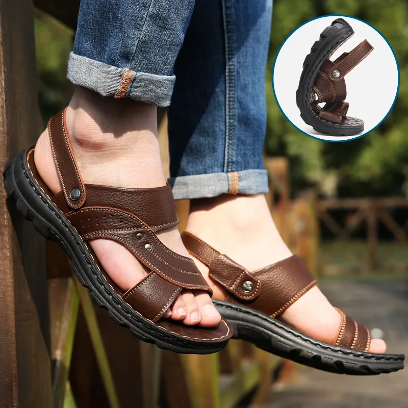 2023 Summer New Product Foreign Trade Large Leather Casual Sandals Beach Shoes Men's Sandals