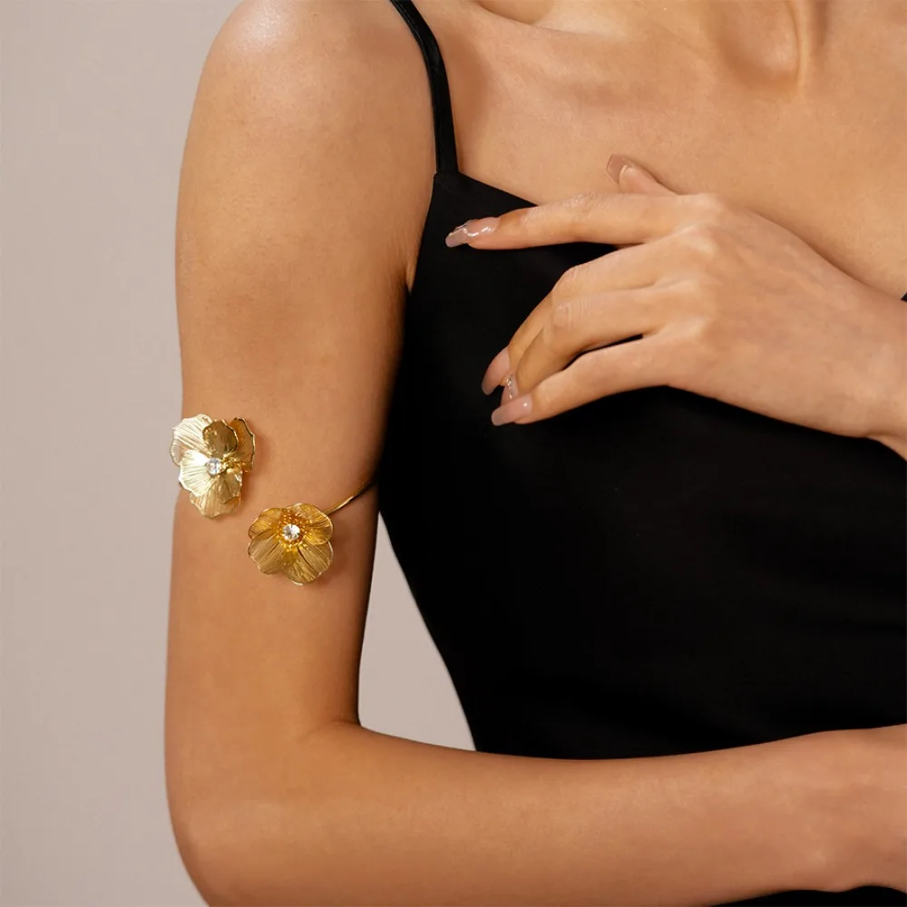 سبيكة معدنية أساور للذراع الهندسة موجة خط مبالغ فيه واسعة مفتوحة الذراع الكفة الذراع سلسلة المعصم ملحق النساء الكفة الإسورة الفتيات #2