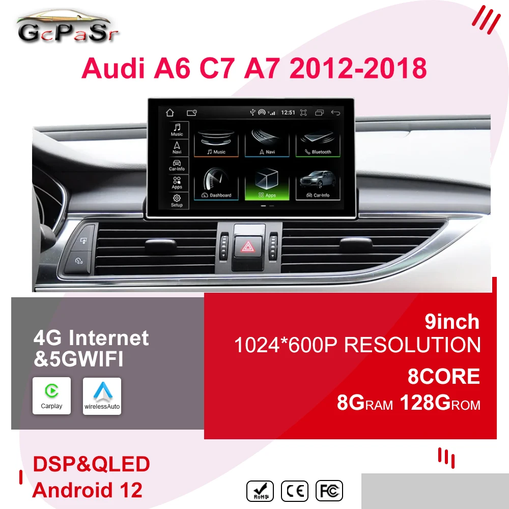 Android 12 System Car Multimedia Stereo For Audi A6 C7 A7 2012-2018 8 Core WIFI 4G 8+128GB RAM Carplay IPS Screen Navigation