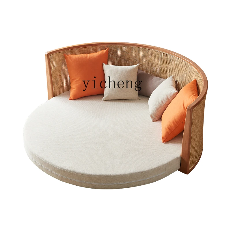 

ZC solid wood sofa bed small apartment splicing folding multi-functional rattan sofa living room bed