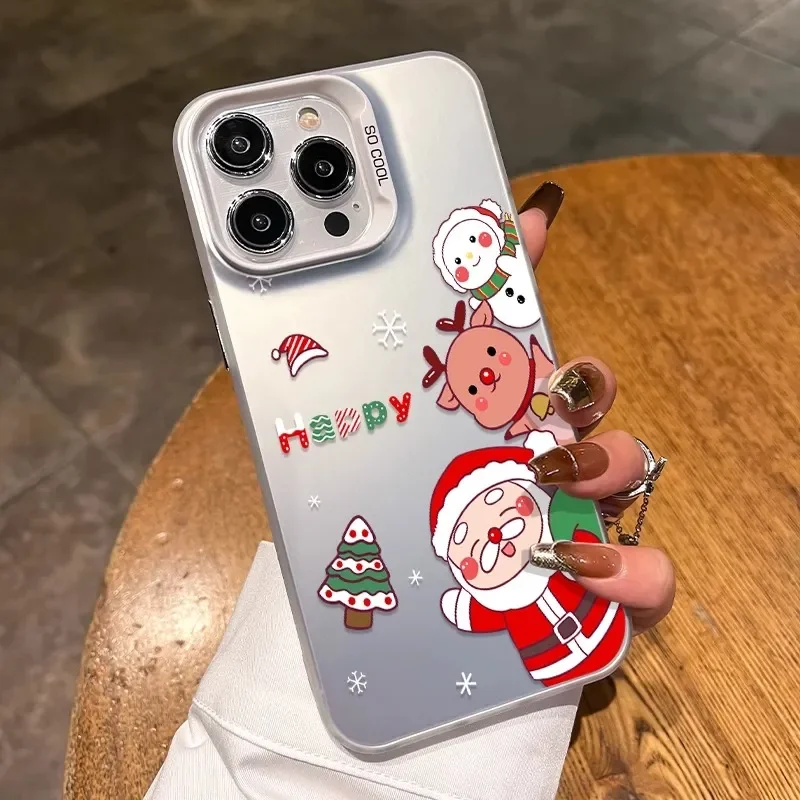 Happy New Year reindeer Santa Claus For iPhone Case 16 15 14 13 12 11 Pro XR XS Max 7 8 Plus Phone Shockproof Y2K Girl Cover