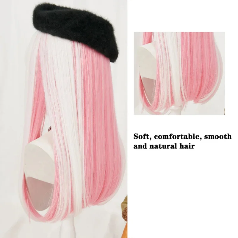 Houyan synthetic cosplay long straight hair Lolita wig pink white gradient girl wig heat resistant fiber synthetic wig