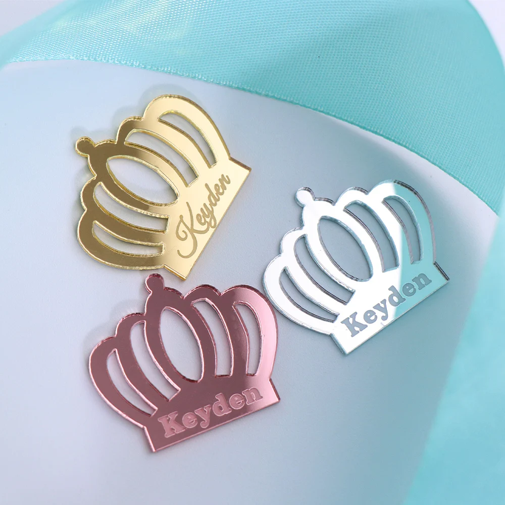 50/100pcs Personalized Acrylic Crown Tag Engraved Custom Baby Shower Baptism Decoration Princess Baptism Party Favor Decor