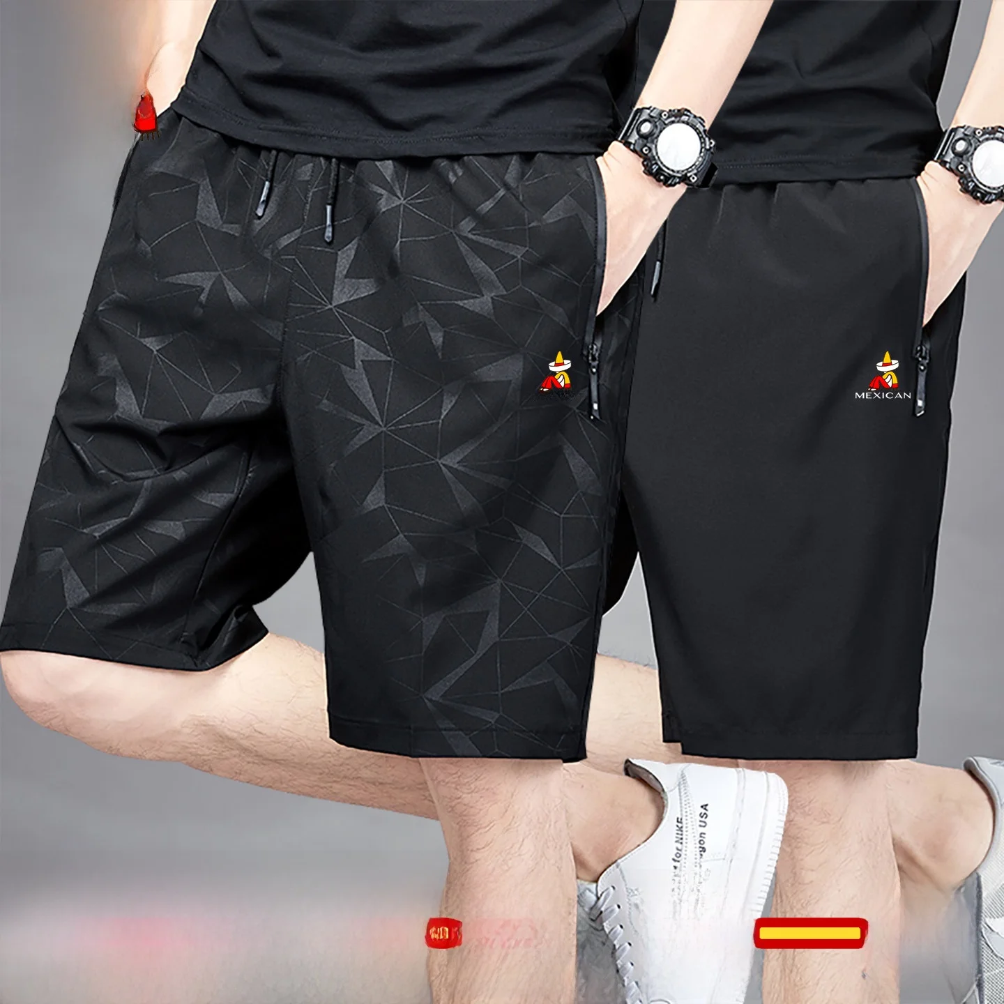 

Youth Large Size Ice Silk Five-Part Pants Men's Summer Qui-Dry Sports orts Thin Beach Mid-Pants Casual Busin Sle