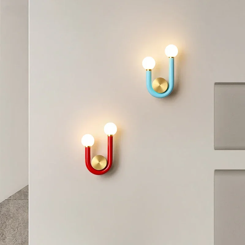 

Modern Creative Colorful U-shaped Wall Lamps for Study Living Children Room Bedroom Bedside Aisle Stairs Lamps Indoor Lighting