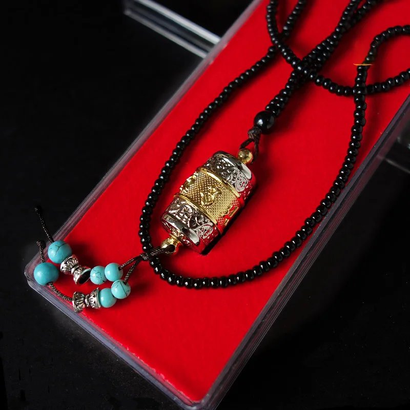 Exquisite Prayer Wheel Pendant Necklace with Beaded Chain Perfect Home Decorations and Ornaments