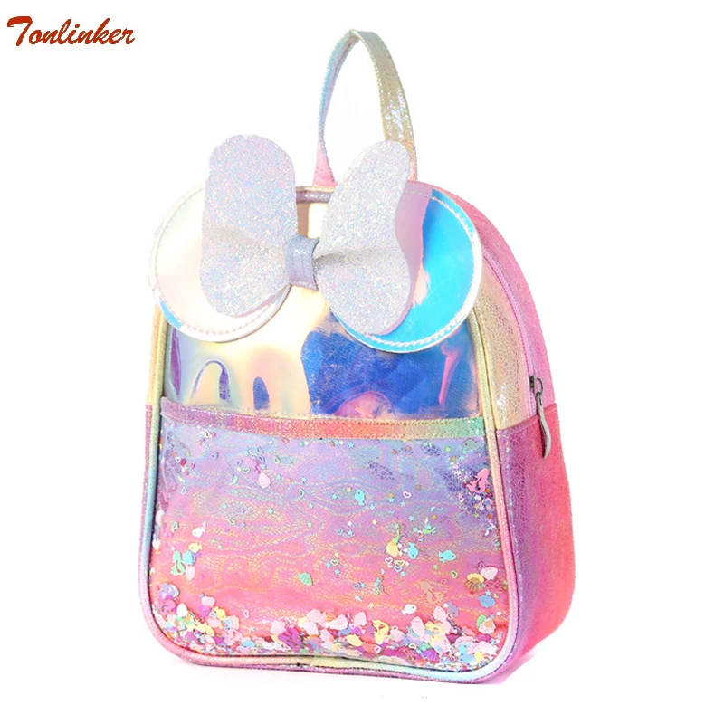 Unicorn Fantasy Color Schoolbag Kindergarten Rainbow Laser Backpack Children Cartoon Sequins Bright Pink Backpack