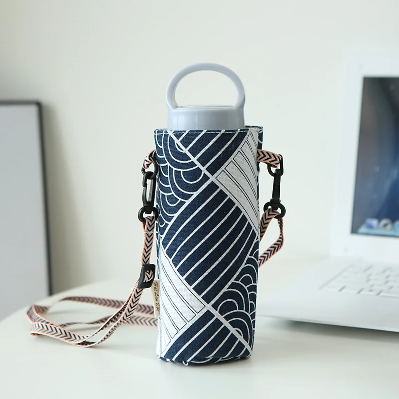 Canvas Water Cup Bag Water cup bag, simple hand-held hanging rope, diagonal span cup cover, milk tea insulated cup cover