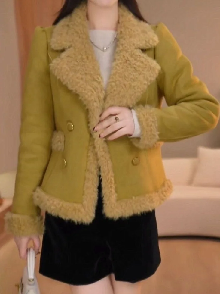 

Faionable ort Puffer Jaet Women's Warmth Insulation Leather Fur Inteated Sle Winter Outerwear Slimming Effect