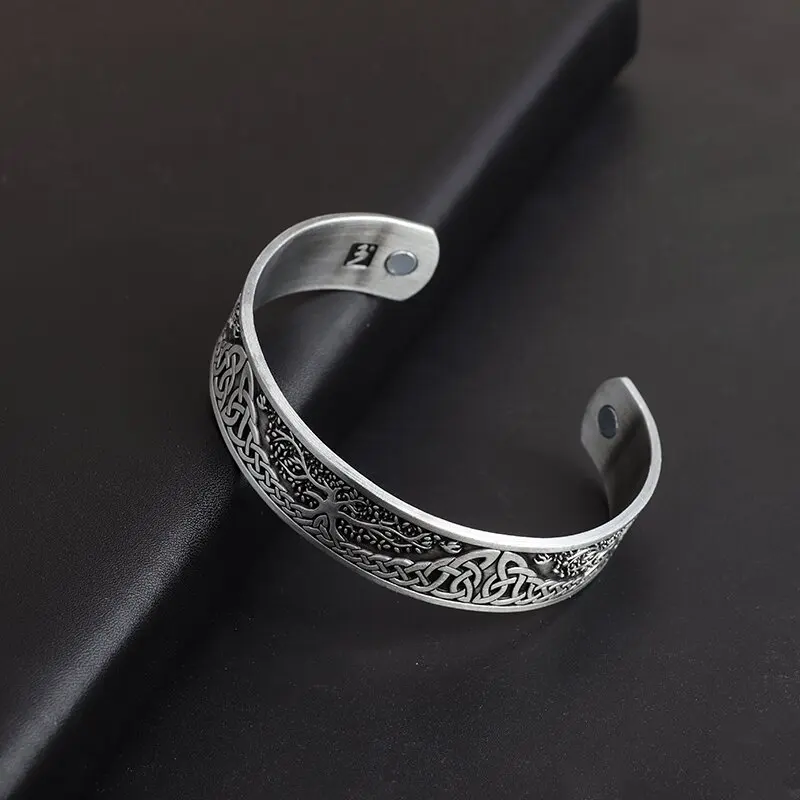 Nam Vintage Viking Sóc Cây Hoa Văn Từ Tính Trị Liệu Hợp Kim Vòng Tay Viking Món Quà Trang Sức Cho Chồng