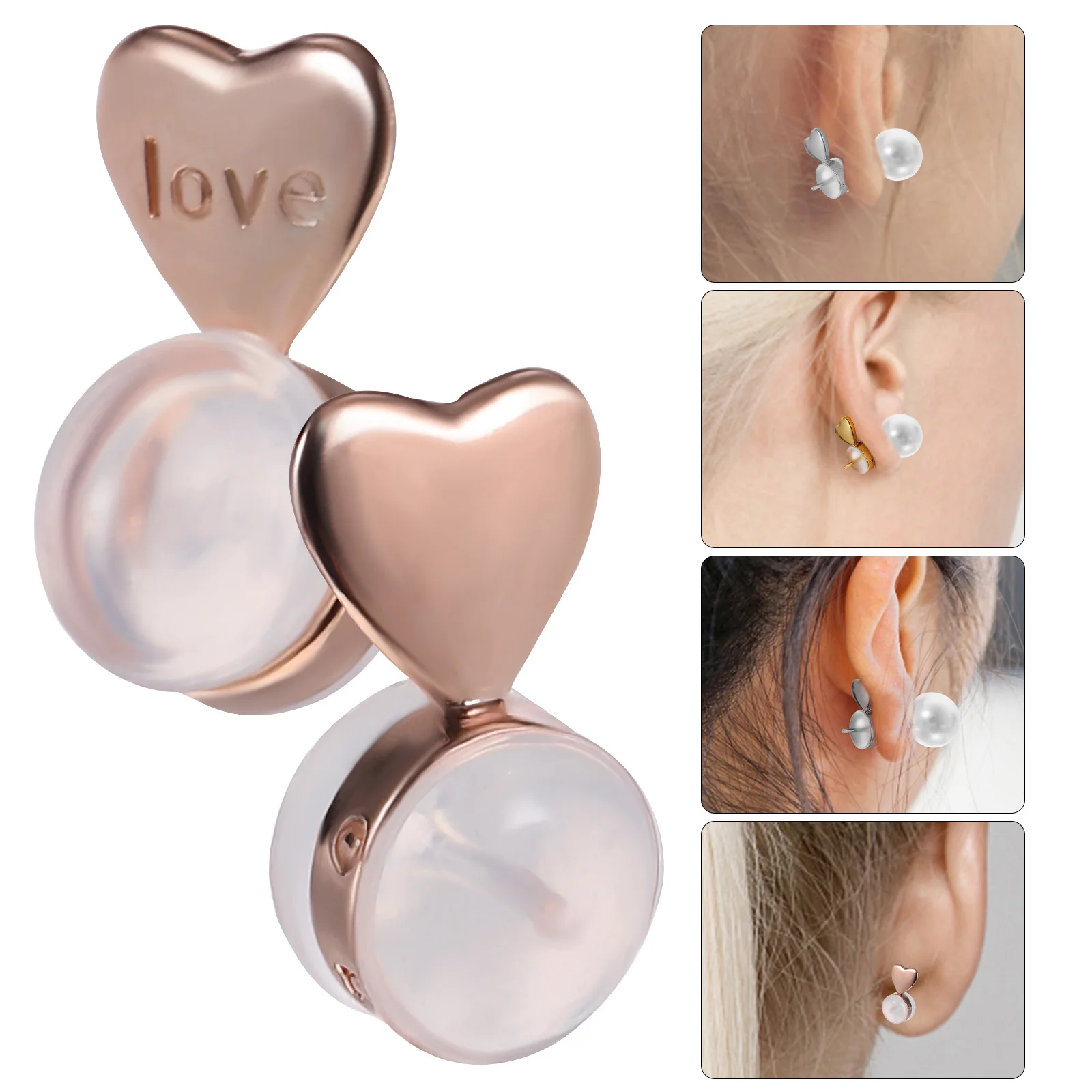 8 Pcs Earring Backs Creative Heart Earring Backings Ear Safety Back Pads Backstops Stoppers For Earring Studs For Studs Fashion