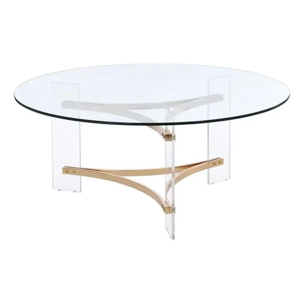 

Round Tempered Glass Top Coffee Table In Clear And Gold, Customized