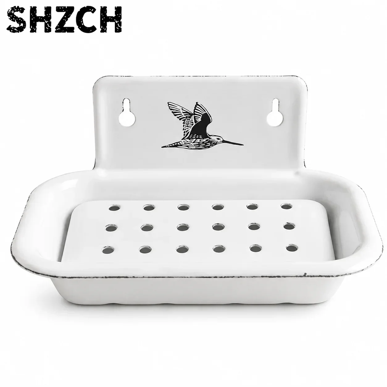 Vintage Enamel Soap Dish with Wall Mount, White, 6.1 X 3.9 X 3 Inches, Multiple Decorative Patterns