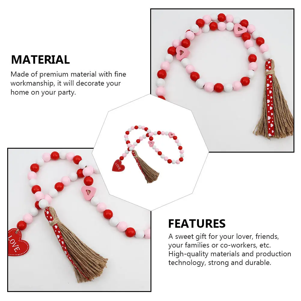 

1pc Valentine'S Day Wooden String Creative Hanging Decor Home Wall Pendant Tassel Rope Beads String Decor Festival Hanging