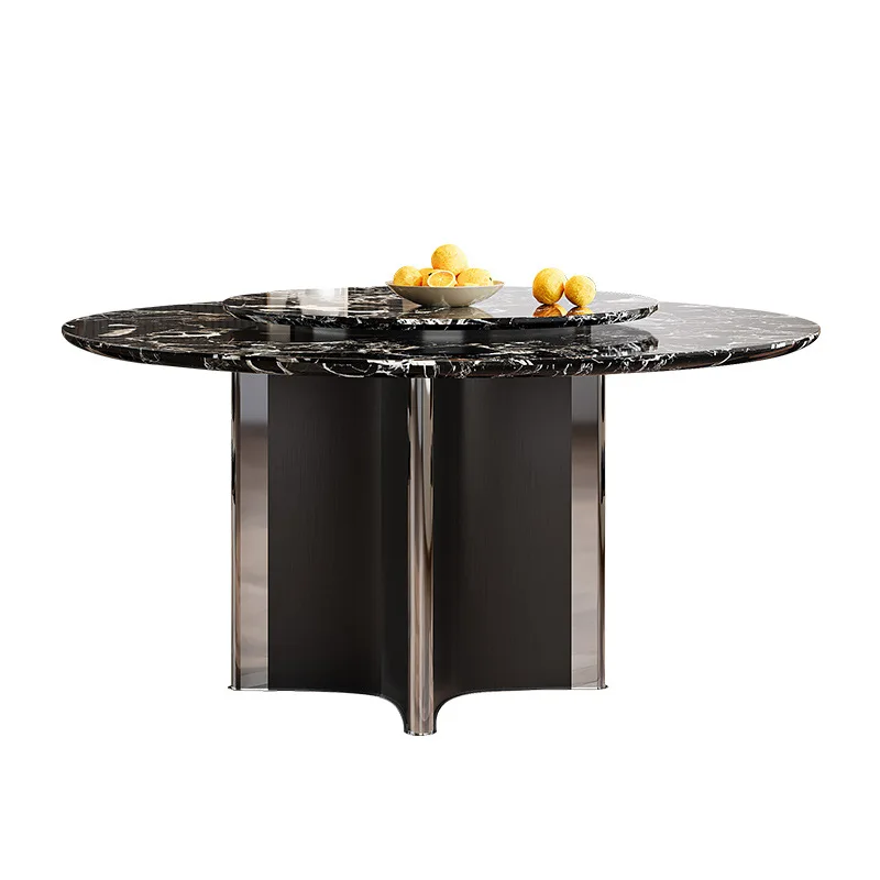 

Natural luxury stone dining table Black rose round table Light high-end household dining table