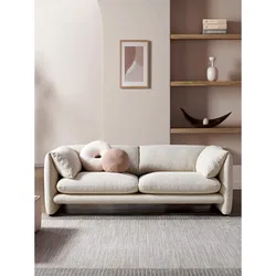 Nordic lamb plush fabric three person straight row sofa, cream style minimalist elephant ear small living room sofa