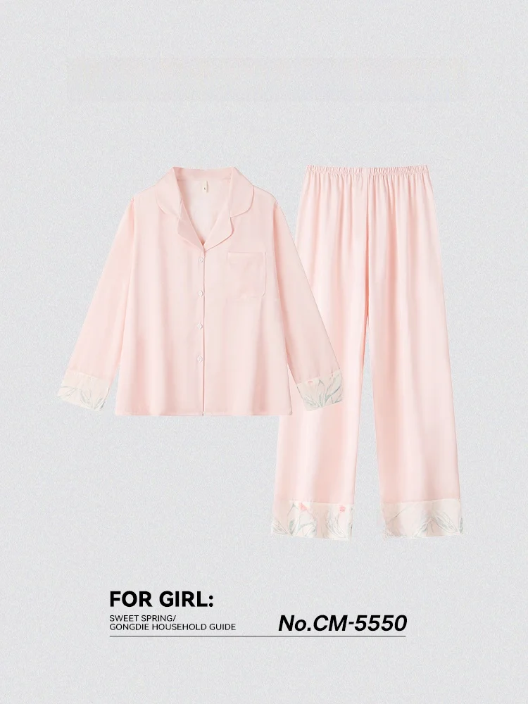 chic-spring-autumn-ice-silk-long-sve-spwear-women's-casual-home-clothes-set-print-comfortable-soft-polyester
