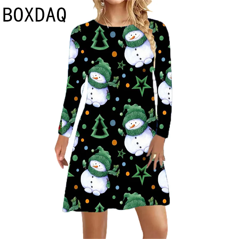 

Women Long Sleeve O-Neck Casual Dress 3D Featured Christmas Party Halloween Party Dress Autumn New Female Dresses Vestidos