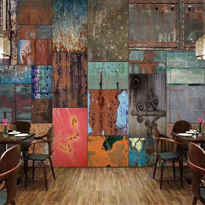 Custom Size 3D Rusty Iron Sheet Fresco Wall Paper For 3D Living Room TV Industrial Wind Background Wall Home Decor Wall Covering