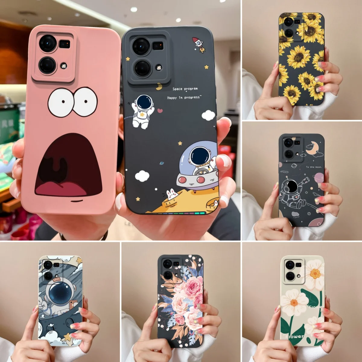 Case For OPPO Reno 7 Pro Lite Pretty Flower Liquid Silicone Square Lens Protection Cover For OPPO Reno7 7Lite 7Z 7Pro Funda Capa