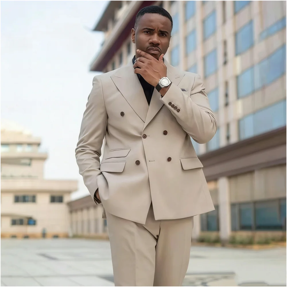 

Шикарные костюмы для мужчин, приталенный двубортный костюм с остроконечными лацканами, мужская одежда, официальная свадьба, жених, выпускной, повседневный костюм на заказ Homme