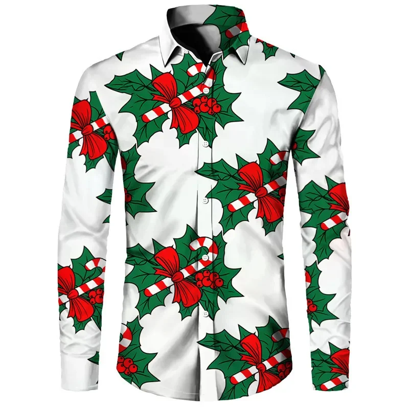 New Year Gift 2024 Men\'s Long Sleeve Shirt Christmas Christmas Theme 3D Printed Shirt Large Size Men\'s Casual Party Shirt XS-6XL