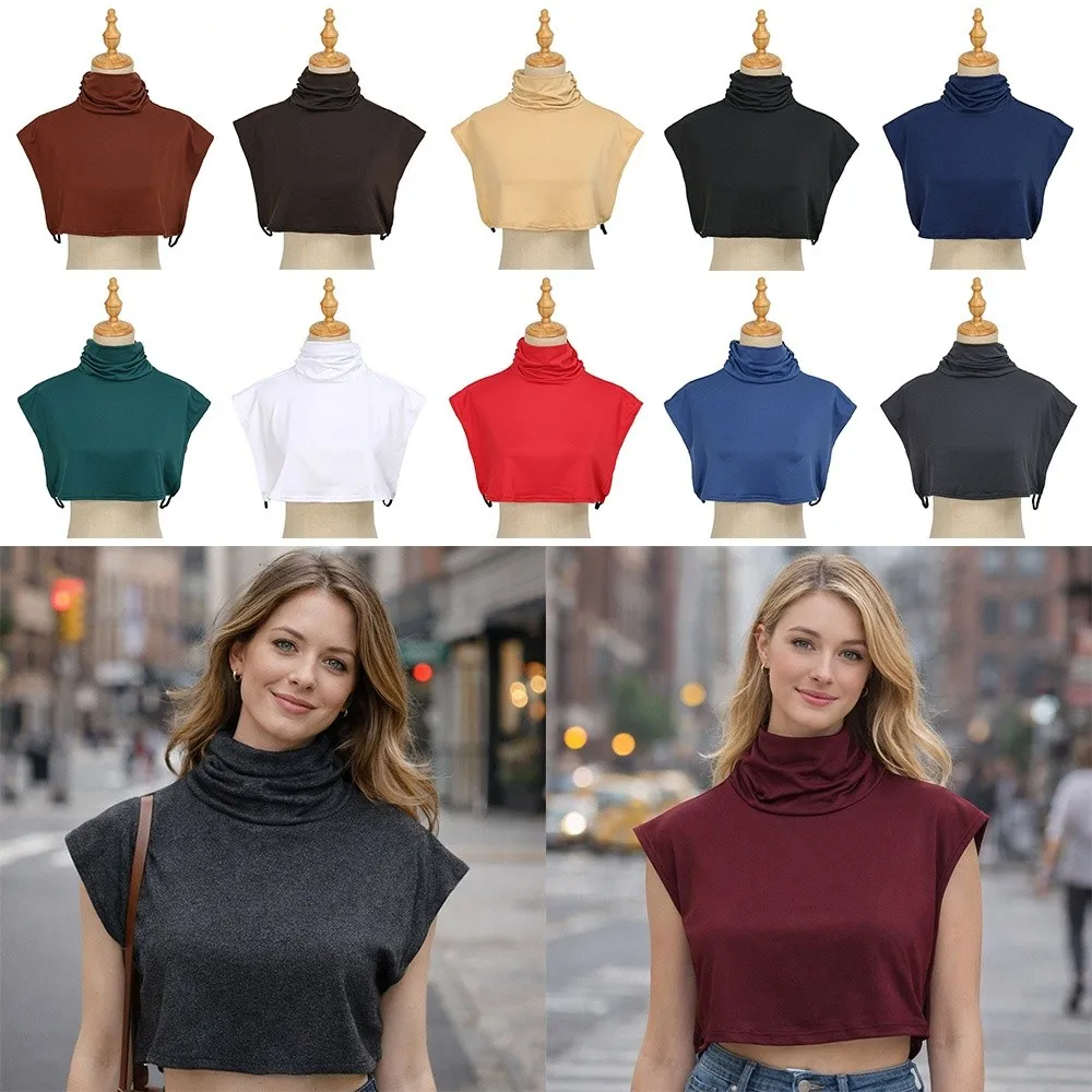

Solid Color False Collar Top Ruched Half Top Fake Collars Modal Fabric Cover Warmer Turtleneck Dickey for Women Men
