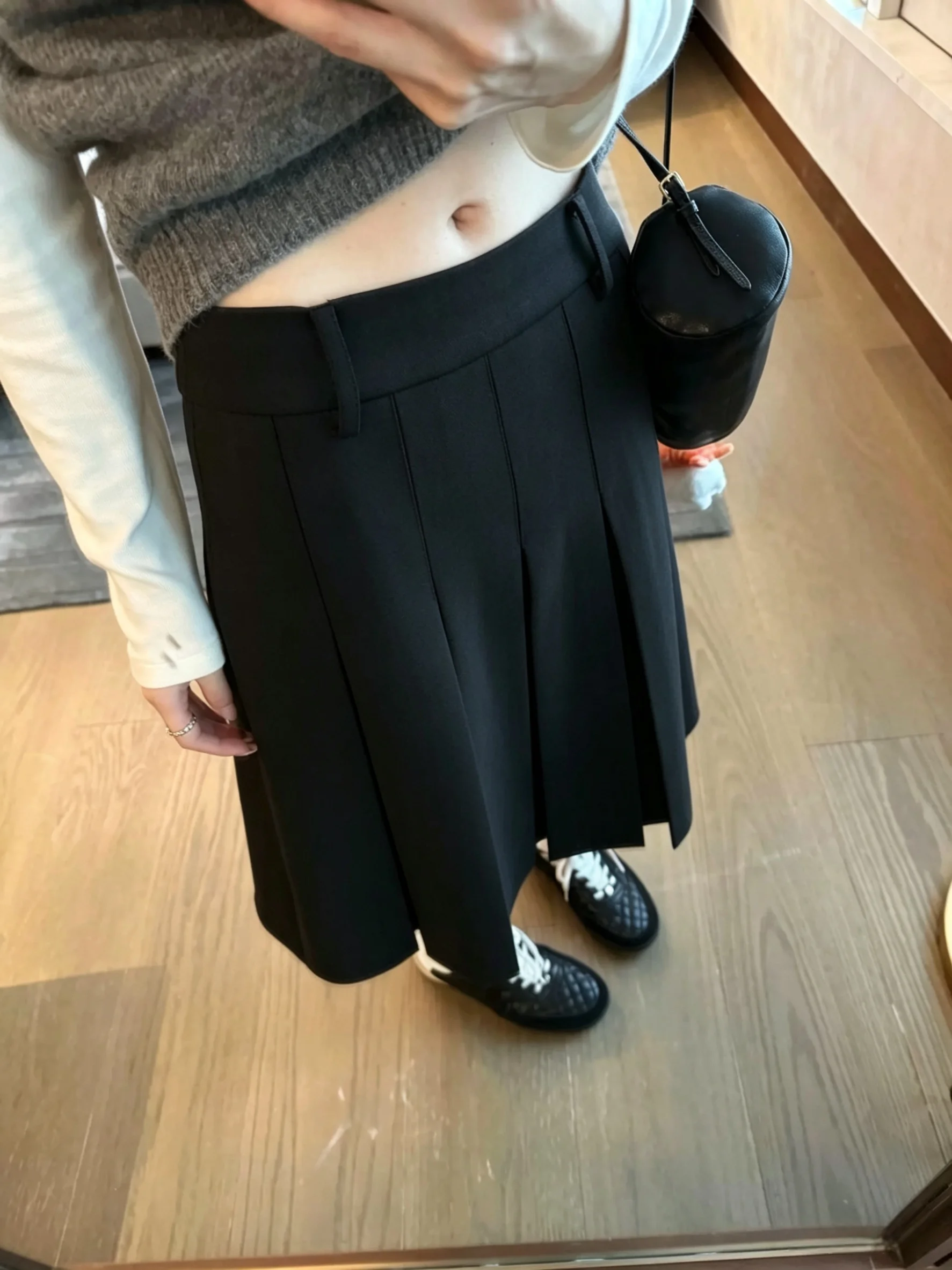 Slimming Pleated  Skirt Suit for Women Spring Summer High Waist A-Line Skirt Five-Quarter Length Belly Covering Pear Shape