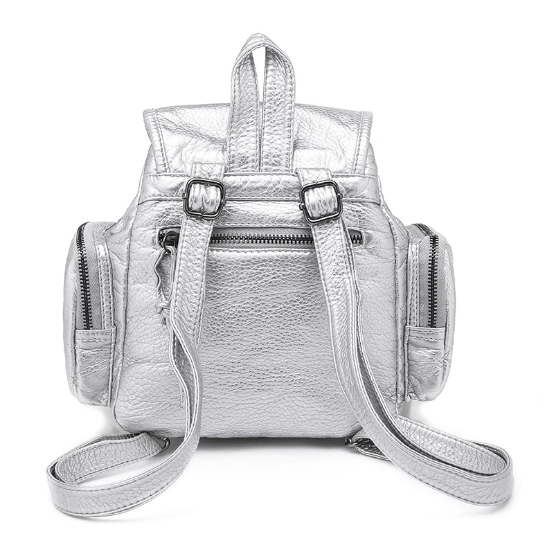 Double Shoulder Bag Women's Pu Leather Drawstring Zipper Pocket Brand Design Wrinkled Leather Pattern Leisure Fashion Backpack