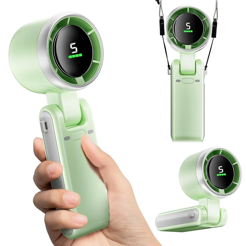 Portable Handheld Mini Fan, Foldable Powerful Winds Turbo Fan, USB Rechargeable Personal Fan With Speed, Digital Display-ABGL