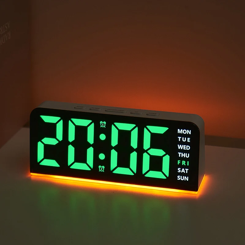 USB Powered Digital Alarm Clock with Mood Light Dual Alarm Snooze Table Clock 4 Levels Brightness 12/24H Electronic LED Clock