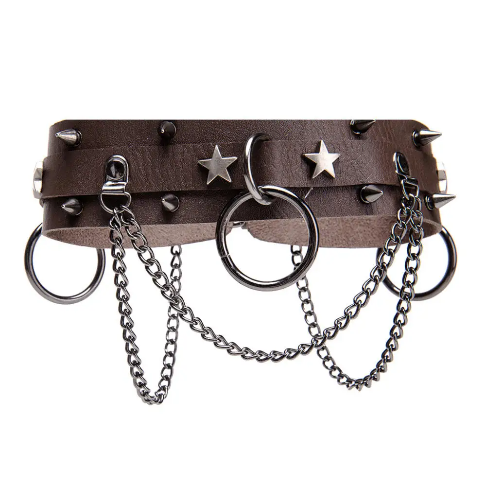 Halloween Lockbone Chain Nightclub Punk Rivet Pendant Pu Leather Necklace Steampunk Medieval Punk Cosplay Fashion Accessories