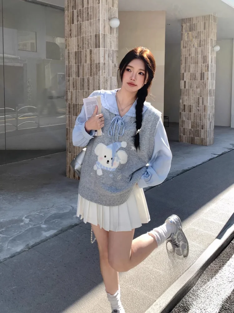 

Эффективный женский комплект для похудения большого размера, белый жилет, плиссированная юбка, футболка, костюм для поездок на работу, корейский сле