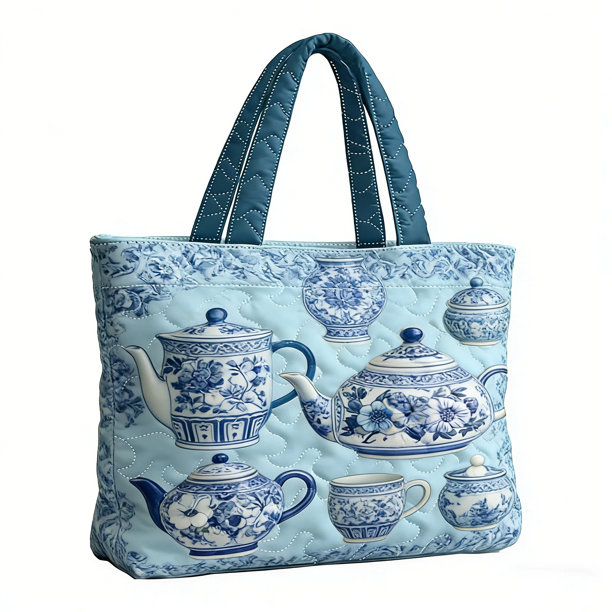 

Ceramics Print Quilted Tote Patchwork Shoulder Bag Women Daily Handbag For Sunset Stylish Shopping