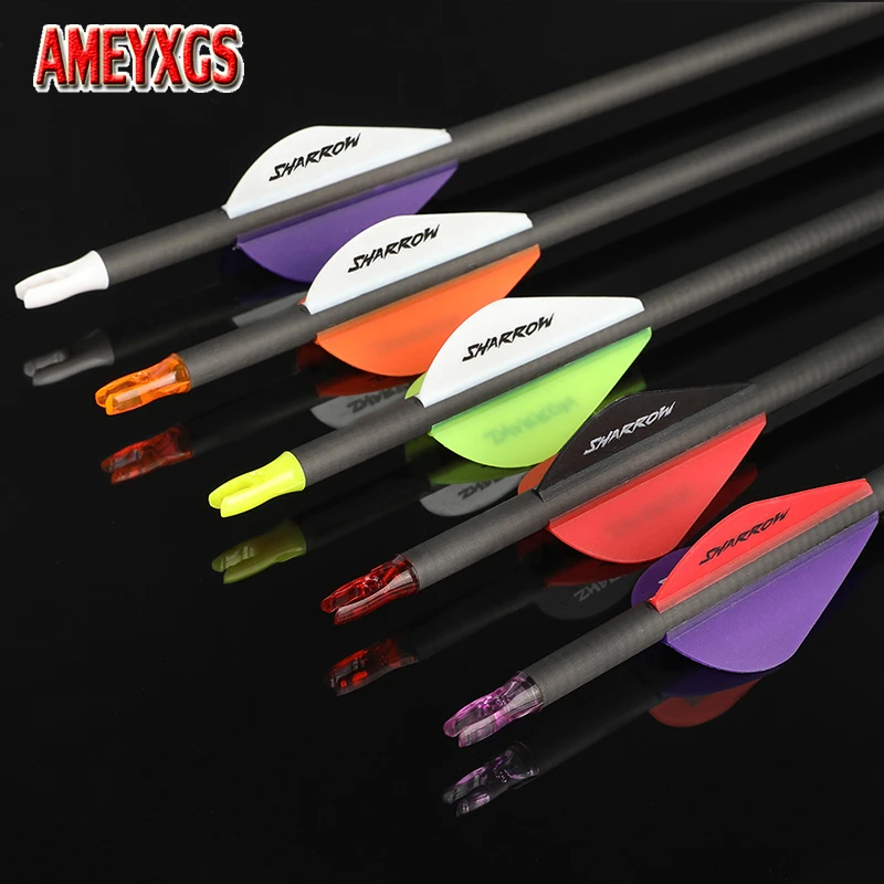 

6pcs Archery Pure Carbon Arrow 31" Arrow Shaft 2inch Feather Spine 250 300 350 400 500 600 for Bow Hunting Shooting Arrows