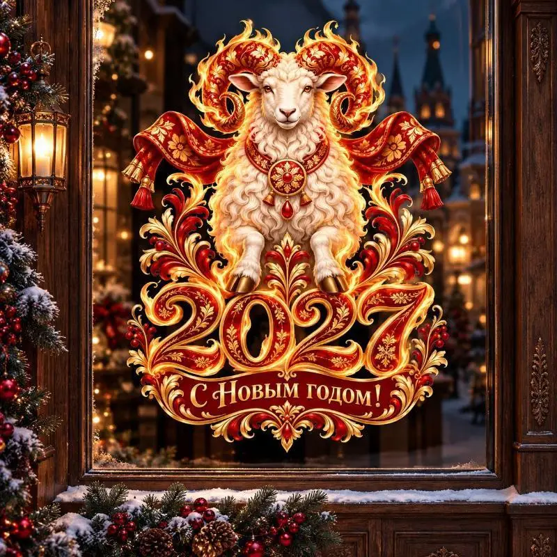 2027 New Year Sheep Zodiac Wall Stickers Detachable Festival Glass Window Decorations Art Wallpaper For Living Room Home Decor