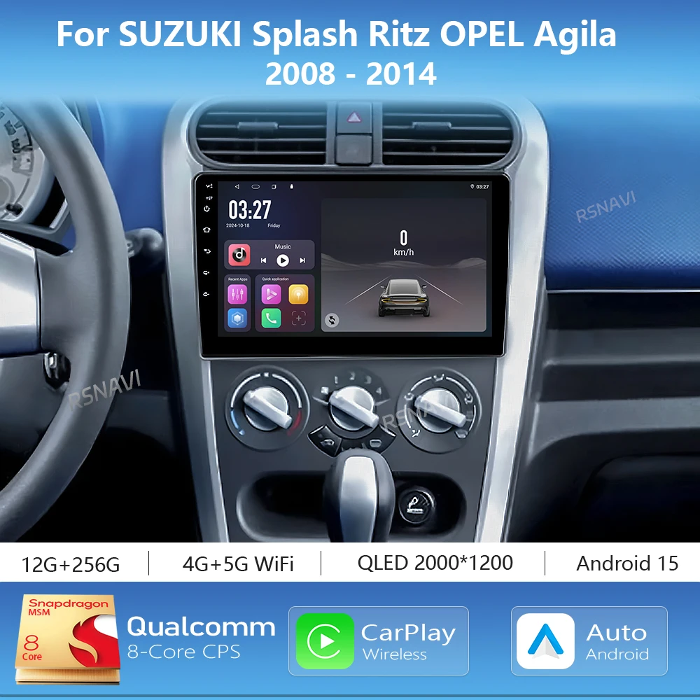 

Android 15 Carplay Auto 2K экран радио BT мультимедийный автомобильный плеер для SUZUKI Splash Ritz OPEL Agila 2008-2014 авторадио стерео