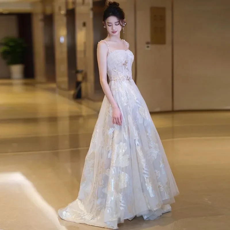 

French Sling Banquet Evening Dresses Women 2025 New Chic Y2K Host Banquet High-End Art Test Princess Life Day Party Dresses