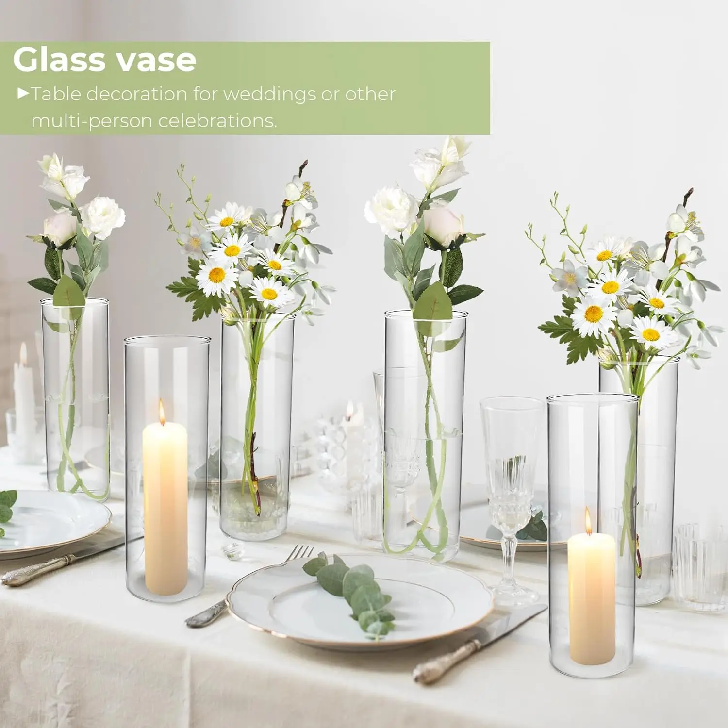 Glass Cylinder Vases for Centerpieces, 16 Pcs Large Clear Hurricane Glass Candle Holders 16 Inch Tall Floating Candle Vases Bulk