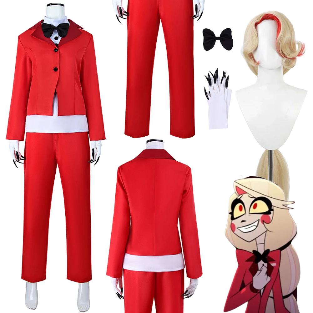 

Фантазия Чарли Морнингстар Косплей Красный Костюм Парики ТВ Ад Отель Disfraz Костюм Женщины Фэнтези Хэллоуин Карнавальная Вечеринка Одежда