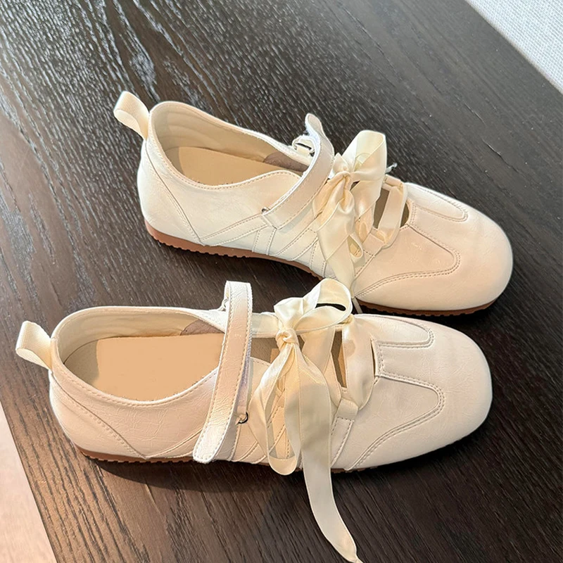 

Женские летние спортивные туфли-балетки на шнуровке для бега и ходьбы, новинка 2026 года, удобные, с низким вырезом